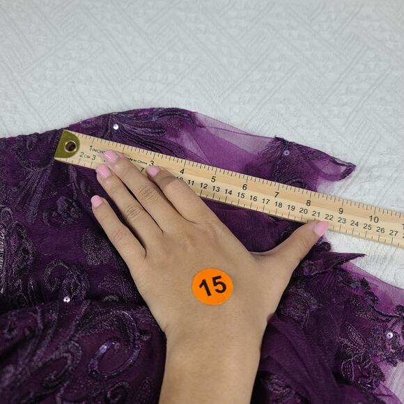 Mother of the Bride Asymmetrical formal Gown Embroidered floral bodice Size 16W - Picture 11 of 16